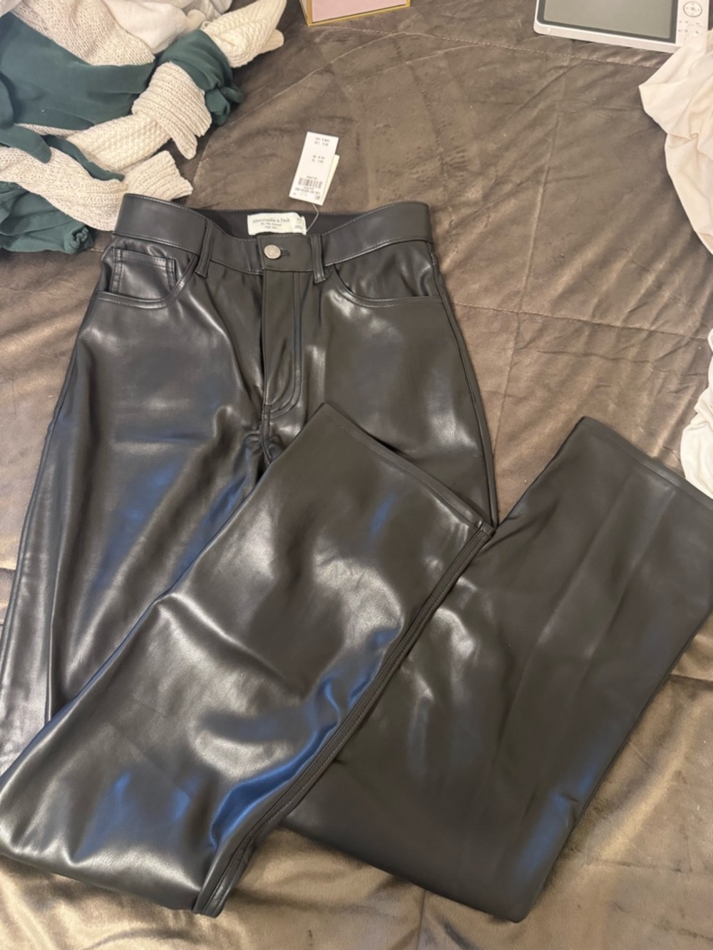 Abercrombie & Fitch Faux Leather Straight Leg Pants - Black